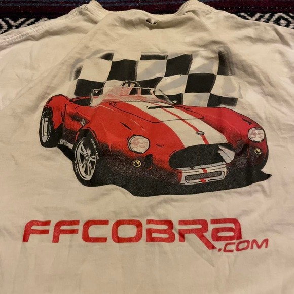 VTG 90s 00s FF COBRA checkered striped shelby cobra white race car tshirt L - Picture 2 of 5